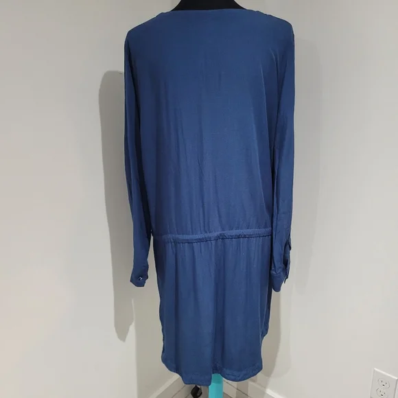 Lole Women's Rayon Long Sleeve Button-Up Belted Tunic Dress Medium Blue Casual - Picture 6 of 9